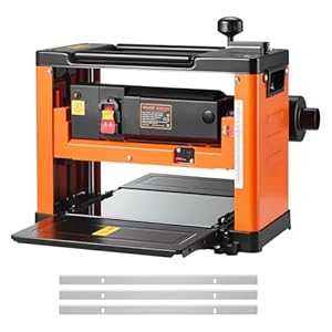 VEVOR Dickenhobel, Dreiblatt, 330 mm breiter Arbeitstisch, Hobelmaschine, 2000 W, Hobel 23500 U/min, Doppelrollen, Überrollschutz, Holzbearbeitung mit Einzelgeschwindigkeit, für Hart- & Weichholz