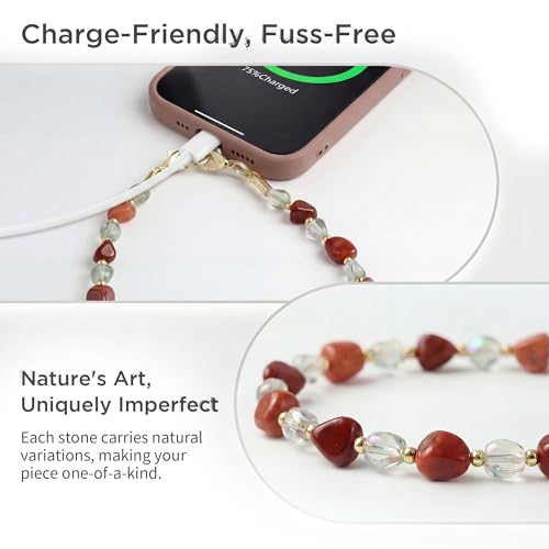 Image of POSADINA Natural Stone Phone Charm, Beaded Healing Phone Wrist Strap, Handmade Cellphone Chain Lanyard with Tether Tab