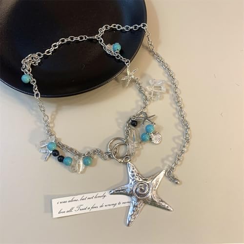Generic Women Metal Belt Star Starfish Seashells Acrylic Beads Charms Marine Themed Waist Chain for Skinny Sweater Dress Pants Ladies Party Wedding Summer Beach, 115cm, silver2