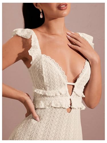 Image of SOLY HUX Women's Maxi Dress Crochet Ruffle Sleeveless Backless Bodycon Long Dresses