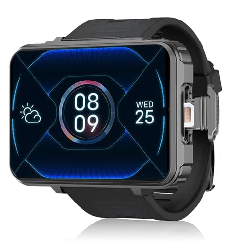 Rainbuvvy 4G Smart Watch for Men 2.4' Display Android 10.7 4GB RAM 64GB ROM 1500mAh Watch Phone with Face ID Dual Camera Bluetooth GPS Waterproof Smartwatch (Black - 4GB+64GB)