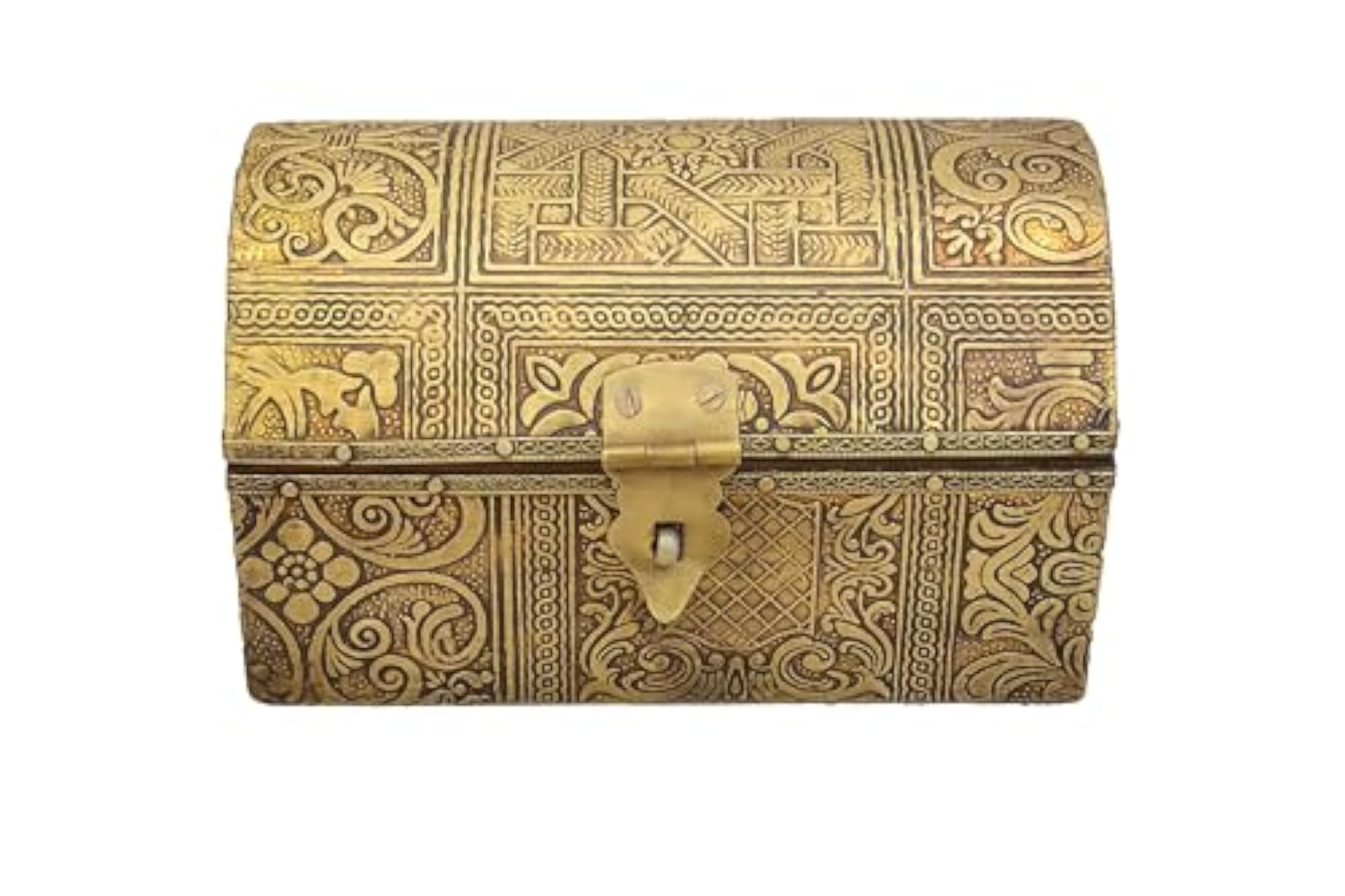 Handcrafted Antique Brass Jewellery Box, 6 Inch