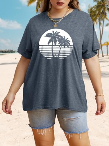 HDLTE Plus Size Beach Shirts for Women Short Sleeve Hawaiian Shirt Casual Vacation Blouses (Tender Grey, 4X) — view 4
