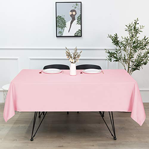 Image of sancua Rectangle Tablecloth - 60 x 60 Inch - Stain and Wrinkle Resistant Washable Polyester Table Cloth, Decorative Fabric Table Cover for Dining Tables, Buffet Parties and Camping, Pink