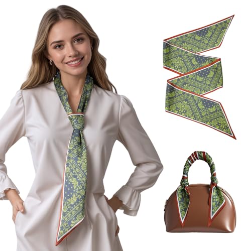 Green Bag Handle Scarf for Handbags Purse Bow Satin Hair Head Silk Neck Scarves Women Western Fashion Accessories Lightweight Summer