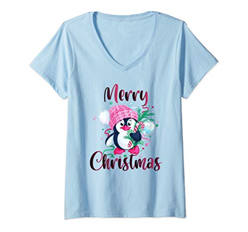 Femme Pingouin de Noël mignon pour les femmes ou les filles T-Shirt avec Col en V Cover