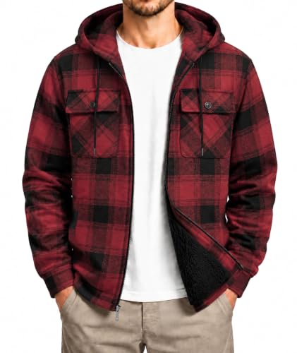 SCODI Mens Flannel Hooded Jacket Fleece Sherpa Lined Zip Up Plaid Hoodies - image 1