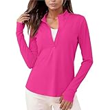 Women's 1/4 Zip UPF 50+ Pullover Long Sleeve Cooling Athletic Shirts Moisture Wicking UV Sun Protection Tops Hot Pink