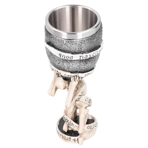 Cyrank Copa Medieval de doble calavera, copa de cáliz de vino de Calavera, copa de vino esquelético de acero inoxidable de resina, decoración de vasos para Bar de fiesta