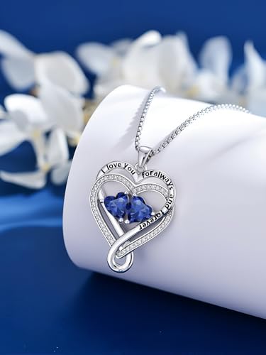 I Love You for Awlays and Forever Double Heart Necklace with Birthstone, 2 Birth Stone Jewelry Anniversary Valentines Mothers Day Christmas Birthday Gifts for Women Her Wife Girlfriend Mom Mother4