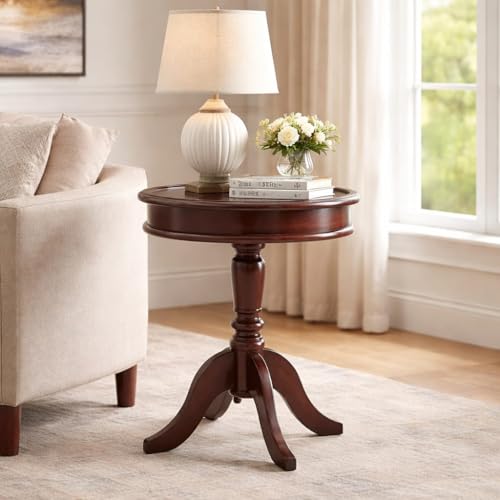 Solid Sheesham Wood Pedestal American Accent Round Coffee Table B...