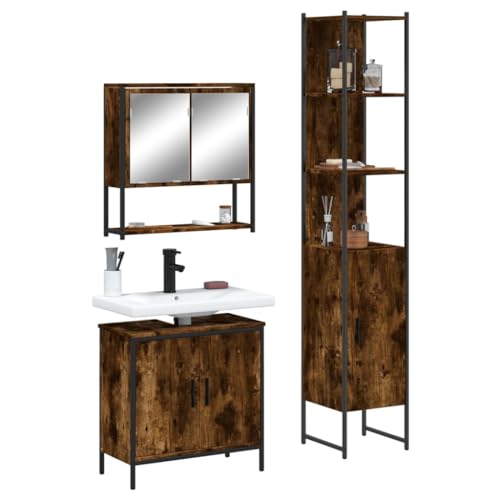 Teenpull Bathroom Vanity Cabinets Set, Smoked Oak, Modern, Compliant, Rectangle, Sink, Stand, Countertop - Freestanding Bathroom Sink and Vanity