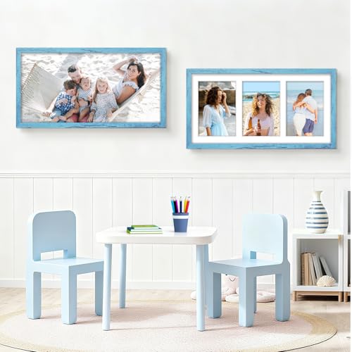 Image of DUENPY 8x16 Collage Picture Frame 5x7 Collage Picture Frame Displays Three 5x7 inch Photos or 8x16 (Without Mat) for Available Horizontal Wall Mounting Display and Vertical Blue