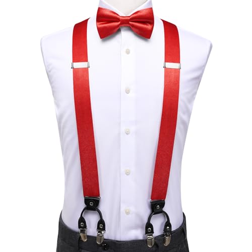 Image of Dubulle Suspender and Bow Tie for Men Paisley Solid Mens Suit Braces Pretied Bowtie and Handkerchief Cufflinks Formal Wedding