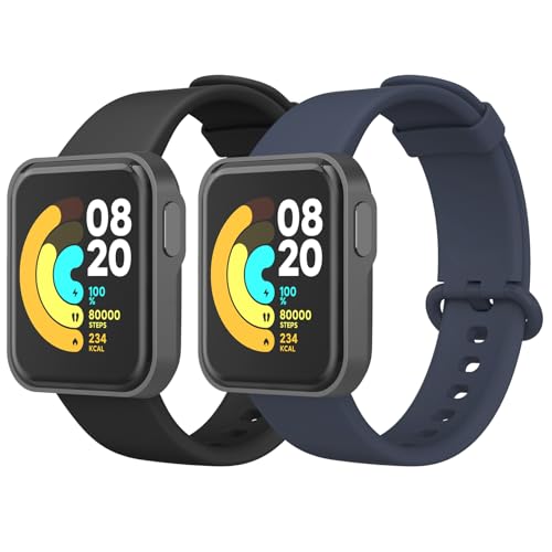 Oumida 2 Pièces Bracelet Compatible avec Xiaomi Mi Watch Lite/Redmi Watch, Sport Silicone Souple pour Xiaomi/Redmi, Noir+Bleu