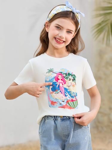 Image of Girls Short Sleeve T Shirts Kids Summer Tops Crewneck Tees 5-14 Years