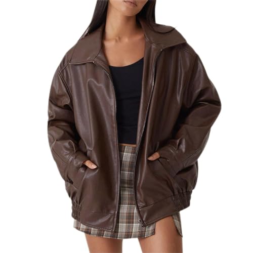 Vestes en cuir pour femme blouson vintage simili polyuréthane fermeture éclair