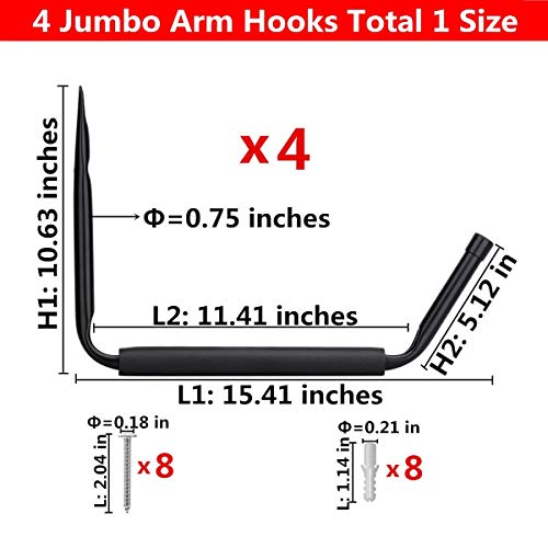 Ihomepark ZJ004-4PCS Heavy Duty Garage Indoor Kayak Storage Hooks Hanger, Wall Mounted Utility Hanging Cradle Rack For Canoe Paddle Board thumb #1