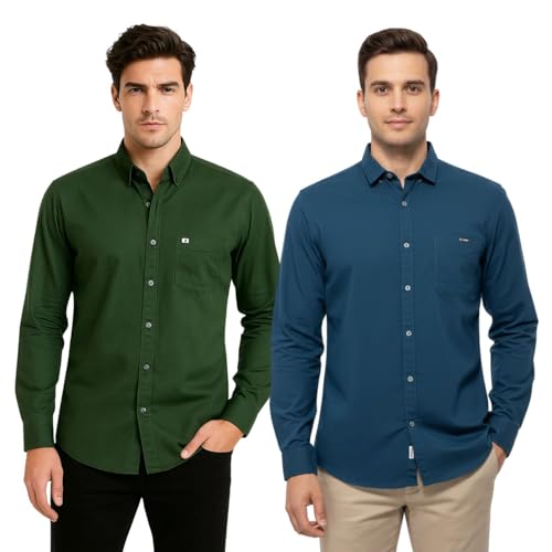 Image of Arvest Men?s Cotton Regular Fit Full Sleeve Shirt Combo Soft Breathable Fabric with Button-Down Collar and Chest Pocket Suitable for Office and Outfits