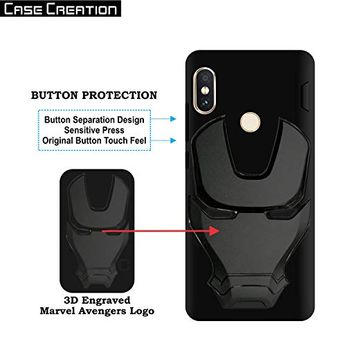 Image of COVERLY Official 3D Touch Feel Trending Marvel Avengers Logo Mask Soft Rugged Grip Iron Man Super Power Cartoon Movie Engraved Silicone Matte Back Cover for Xiaomi Redmi Note 6 Pro - Black