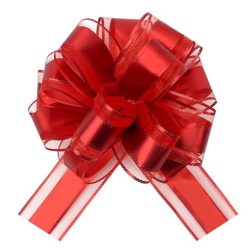 12 PCS 6 Inch Red Bows for Gift Wrapping Pull Bows for Car Baskets Box Large Big Ribbon, Graduation, Ceremony, Xmas, Birthdays, Weddings