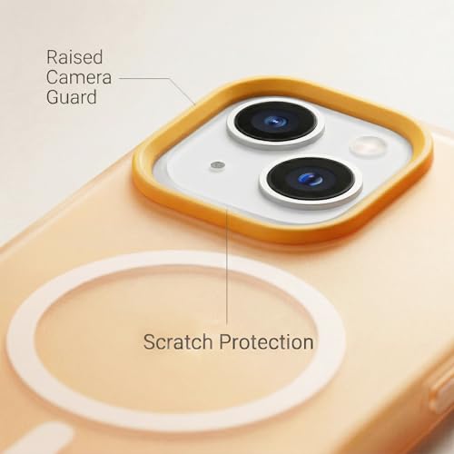 Image of amazon basics Luxury MagSafe Compatible Magnetic Case for iPhone 15 | Soft Touch Matte Pastel Finish | Shockproof Back Cover with Camera Protection (Orange)