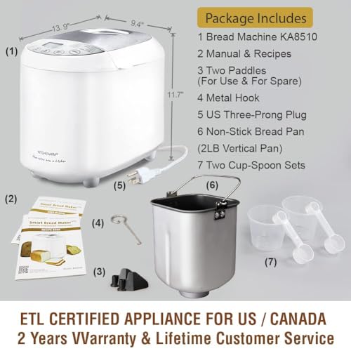 Image of KITCHENARM 19-in-1 HANDY Bread Machine with Homemade Cycle and Gluten Free Setting - Beginner Friendly 2LB 1.5LB 1LB White Bread Maker Machine with Recipes and Delay Timer