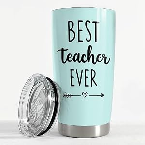 SANDJEST Teacher Tumbler Best Teacher Ever Travel Coffee Mug Appreciation Gift for Teachers 20oz Stainless Steel Tumblers Awesome Gifts for Birthday Christmas Graduation Day Back To School