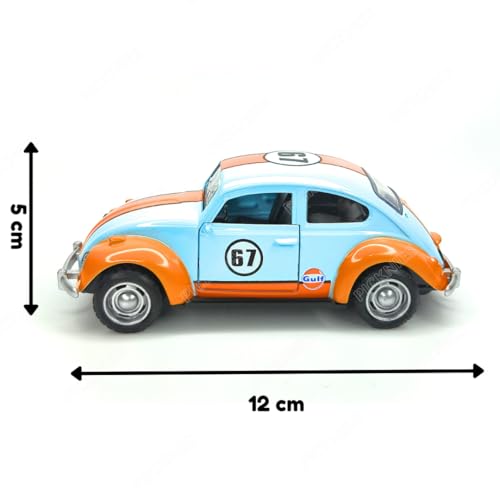 Image of Classic Vintage VW Beetle Diecast Metal Pullback Toy car with Openable Doors for Kids | 1:36 Scale Model | Pull Back | Gift for Boys Girls (Gulf)