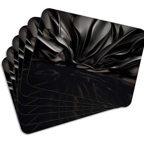 MG Design – Juego de 6 manteles Individuales Black Abstract 40×30 cm con impresión Decorativa y Base de Corcho (Lavables, Antideslizantes, Resistentes hasta 100 °C) – para Cocina, Comedor y Oficina