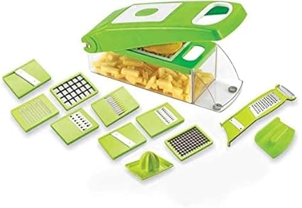 Aarvii Creation 12 in 1 Multifunctional Fruit & Vegetable Chopper, Kitchen Essential with Grater, Slicer, Dicer, Peeler, Chipper, and Storage Container for Effortless Meal Preparation, Steel, Plastic