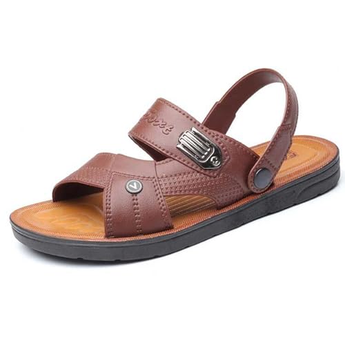 Men's Leather Sandals Open Toe Slip On Beach Slides Comfortable Soft Sole Walking Shoes Summer Wide Width Flat Sandals4