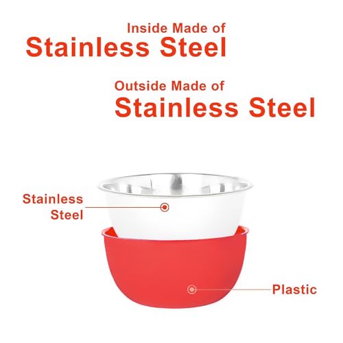 Image of Microwave Safe Stainless Steel Food Storage Container with Lid | Euro Mixing Bowl Set for Kitchen | 500ml, 750ml, 1250ml, 2000ml | Pack of 4 (Red Plain 4)