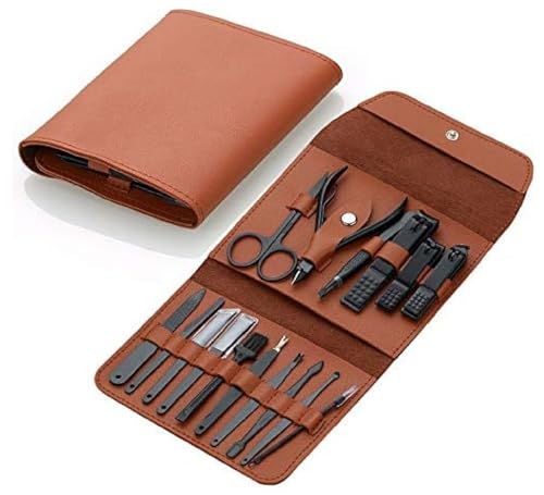 Kit de Manicure e Pedicure Profissional com 16 Peças | Aço Inoxidável + Estojo Portátil | Cortador de Unhas, Tesoura e Aparador