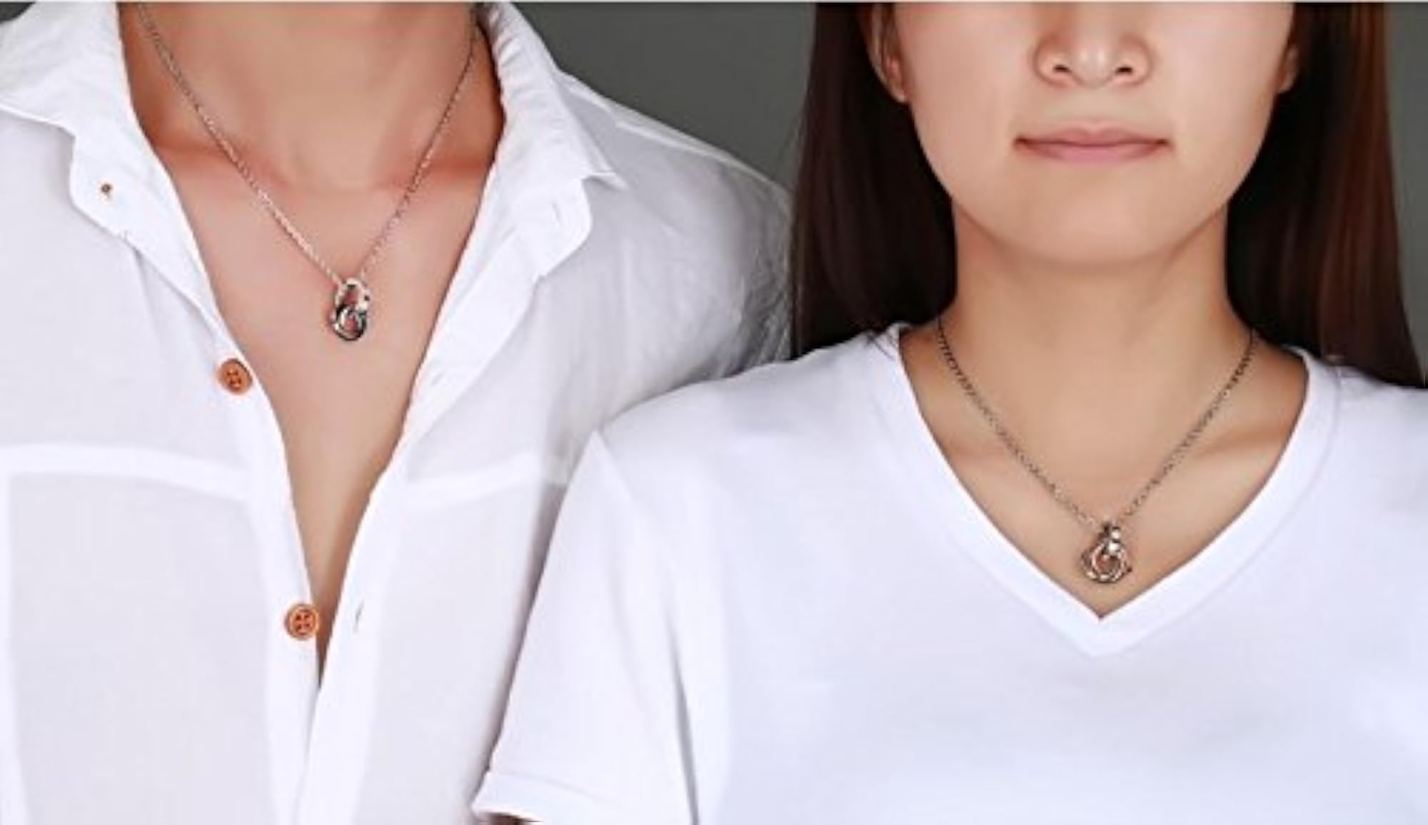 Multicolour Tri Rings CZ Stone Couple Pendant Necklace