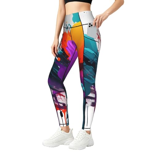 Leggings con estampado de salpicaduras con bolsillos Yyoretp para yoga