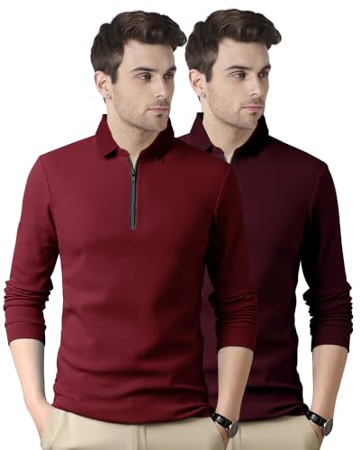 Image of Noble Monk Men's Polycotton Regular Fit Full Sleeves Polo T-Shirt