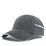 Zipper Pocket Washed Cotton Sandwich Adjustable Baseball Cap (Charcoal Gray/White)