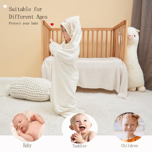 Image of 6 Pack Organic Cotton Baby Bath Set, Ultra Soft Embroidered Hooded Towel and 5 Washcloths, Premium Gentle Newborn, Toddlers Gift for Sensitive Skin, Brown 30 x 30 Inch