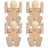 Healeved 4 Stück Selbstgemacht Holzroboter Figuren 13cm Unbehandelt mit Beweglichen Gelenken Mal und Bastelspielzeug für Montessori Holzpuppe für Kreatives Gestalten und Feinmotorik