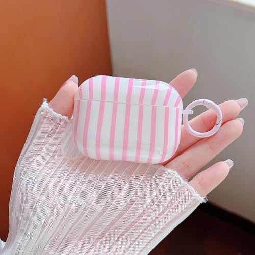 Image of MINSCOSE for AirPods Pro 3rd Generation Case (2025),Cute Striped Aesthetic Pattern Design with Girly Keychain Ring,Soft TPU Protective Shockproof Cover with Cleaner Kit for Airpods Pro 3-Pink