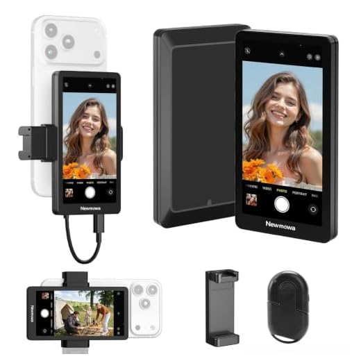 Newmowa Phone Vlog Selfie Monitor Screen, Magnetic Phone Holder Clip Mount, Using Phone Rear Camera for Selfie Vlog Live Stream TikTok, Compatible with iPhone (Wireless Remote for iPhone)