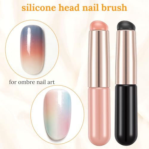 4 Pcs Silicone Nail Tools Reusable Gel Polish Brush Soft Head Stamper Chrome Nail Powder Applicator Brush Soft Silicone Nails Stamping Manicure Tool for Women Ombre French Stamping Manicures Salon