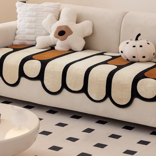 Image of HOKIPO 'Moderna Curves' All Season Sofa Cover Mat for 1 /2 /3 Seater & L Shape Sofa. Make Your Own Sofa Cover Set, Anti-Slip Mat Length 90(D) x 120(L) cm, Oyster Beige (AR-6123-BGE)