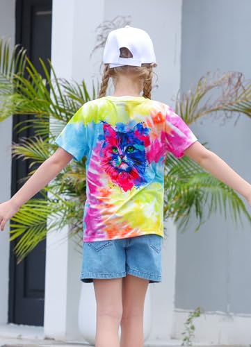 Image of SunFoucs Girls Kids Shirts Size 5-12 Tie Dye Casual Tshirt Short Sleeve Crewneck Tee Top | Short Sleeve Rainbow Tee Top
