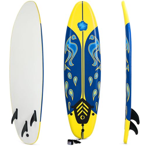 KOTEK 6' Surfboard, Surfing Board with 3 Removable Fins, Safety Leash, EPS Core & EPE Deck,...