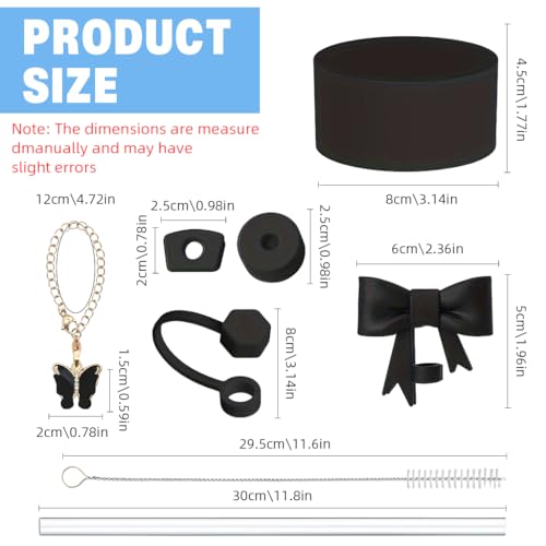 Image of HASTHIP 9Pcs Cup Accessories for Stanley Charm Kit with 2 Reusable Straws, Cleaning Brush, Butterfly Handle Charm, Lid Straw Hole Plug, Bottom Sleeve, Spill-Proof Set(Cup NOT Included)