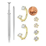 QWALIT 18g Horseshoe Nose Ring Double Stud Gem Horse Shoe Nose Ring Hoop for Women Surgical Steel U Shape Half Earring Gold Tragus Earring Hoops Lip Helix Piercing Jewelry Septum Rings 18 Gauge 7mm