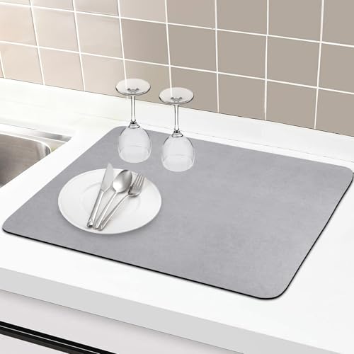 Alfombrilla Escurreplatos Absorbente 40 x 50 cm, Gris Secado Rápido Alfombrilla Cafetera, Súper Absorbente Alfombra Escurreplatos Antideslizante, Esterilla de Secado para Cafetera para Cocina