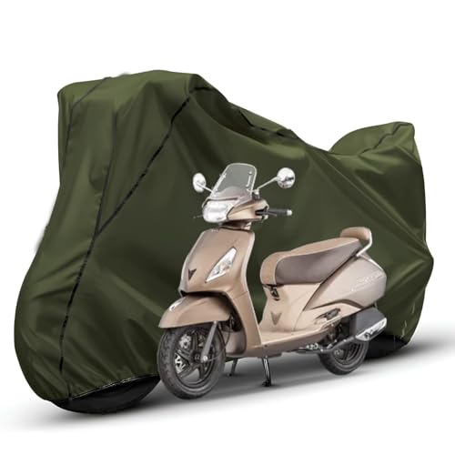 Image of Waterproof Bike Body Cover Compatible with Tvs Jupiter Dustproof Scratchproof - Motorcycle Cover for Two Wheeler, Outdoor Full Cover with UV, Duty, Rain Protection (Olive with Black)